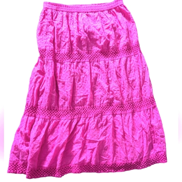 Vtg Y2K Coquette Bubblegum Pink Tiered Textured Cutout Maxi Skirt Size Large - Picture 5 of 9